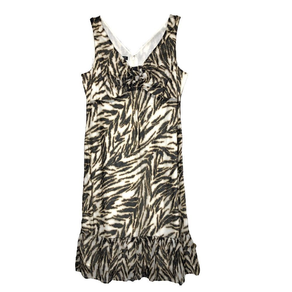 𝅺NEW - Talbots 100% Cotton Zebra Print Sheath Dress w/ Ruffle Hem - Size 10